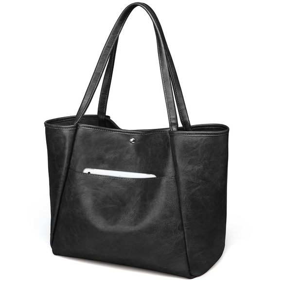 Black Tote Bag Work 25L Large Travel Vegan Leather Ladies Handbags -_- - Picture 1 of 6